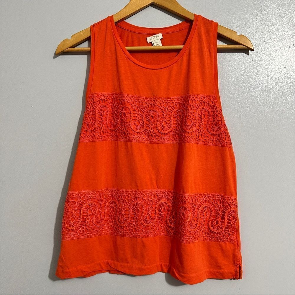 J Crew Shirt Orange Serpentine Lace Crochet Stripe Cotton Boho. Size SP